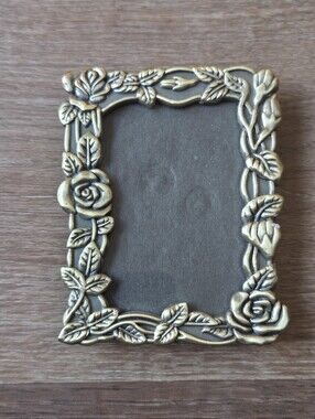 Small Vintage Bronze Gold Victorian Style Roses Ornate Picture Frame. Has glass